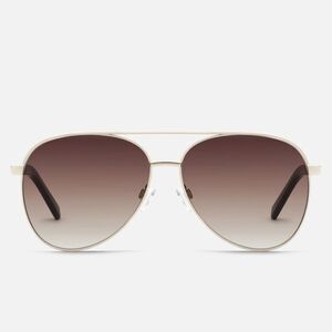 QUAY VIVIENNE Gold Brown Aviator Glasses Sunglasses w Case